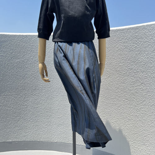 ほおずきスカート 流線模様の大島紬 着物リメイク 着物服 フレア