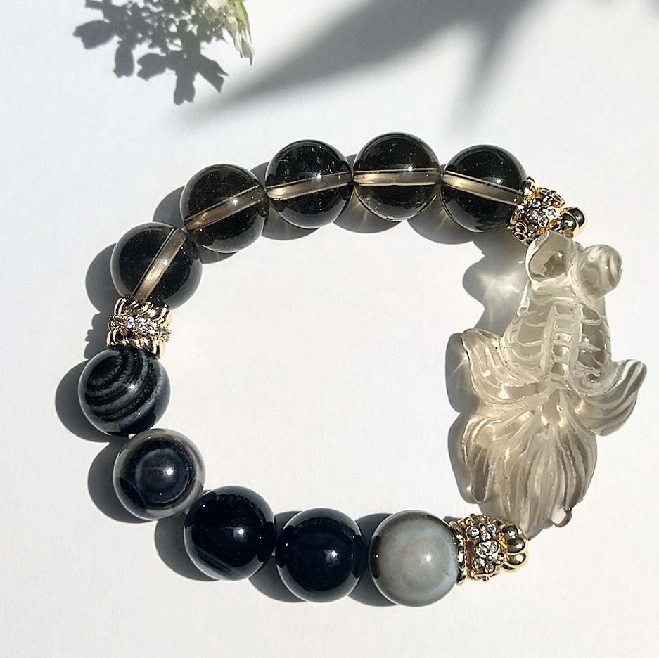 no. 167 天然石ブレスレット～お守りブレスレット (天眼石、スモーキーシトリン、水晶