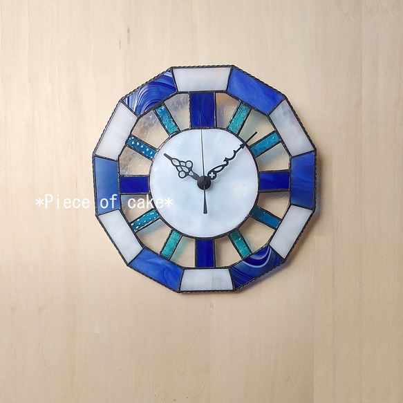 ステンドグラス　掛け時計 ステンドグラスの掛け(電波Φ26)時計＜ブルー＞ (CL03D) ＜電波壁掛け