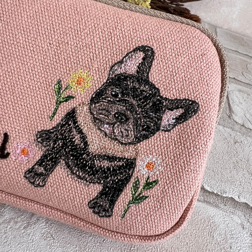 フレンチブルドッグ刺繍❀✿❀帆布生地コインケース/ミニポーチ フレンチブルドッグ刺繍❀✿❀帆布生地コインケース/ミニポーチ