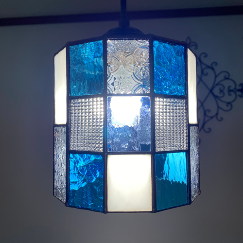ブルー系ペンダントライト♢ステンドグラス シーリングライト