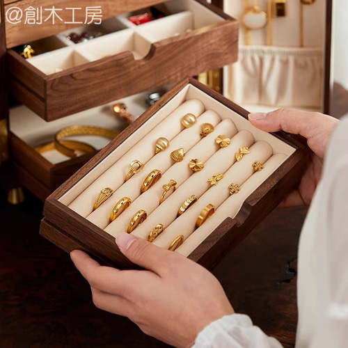 持ち運びアクセサリー収納箱 木製 両開き スーツケース 大容量