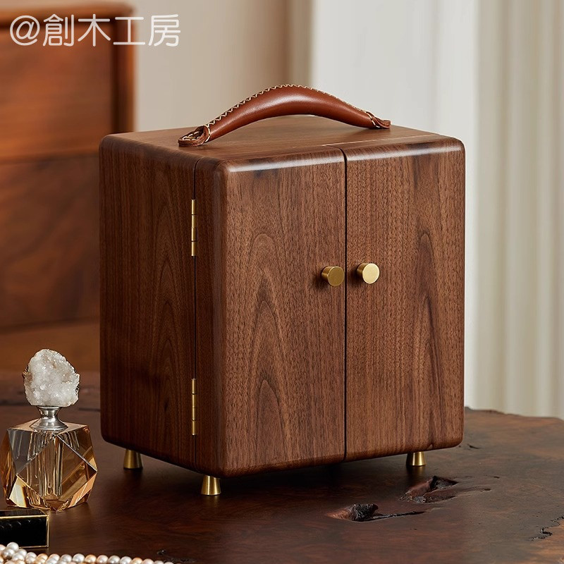 持ち運びアクセサリー収納箱 木製 両開き スーツケース 大容量 ジュエリーボックス アクセサリートレイ インテリア