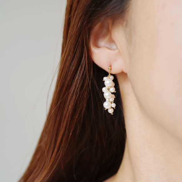 14kgf パールショートピアス ゆれる一粒ピアス 淡水パール×14kgf【ショート】ポテト | patipati