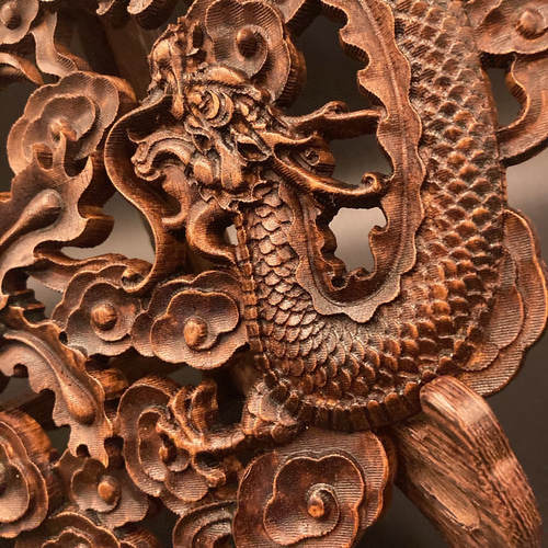 龍鳳呈祥 23.5cm アンティーク調（鳳凰・龍・竜・雲) 参次元彫刻『雅