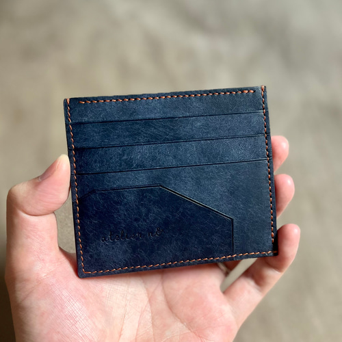 薄くて小さなフラグメントケース【ネイビー（ステッチ:ブラウン