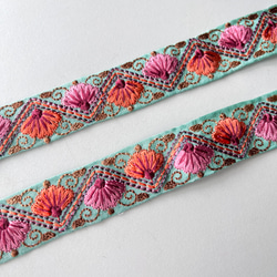 50cm】インド刺繍リボン ライトブラウン シルク GS864 リボン