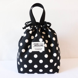 保温・保冷　ランチバッグ　お弁当袋　巾着バッグ　モノトーン　大きめ 9枚目の画像