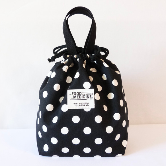 保温・保冷　ランチバッグ　お弁当袋　巾着バッグ　モノトーン　大きめ 9枚目の画像