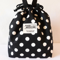 保温・保冷　ランチバッグ　お弁当袋　巾着バッグ　モノトーン　大きめ 13枚目の画像