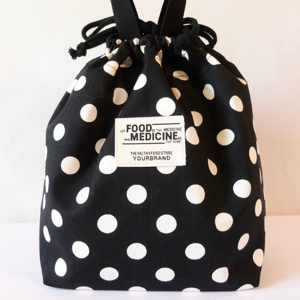 保温・保冷　ランチバッグ　お弁当袋　巾着バッグ　モノトーン　大きめ 13枚目の画像