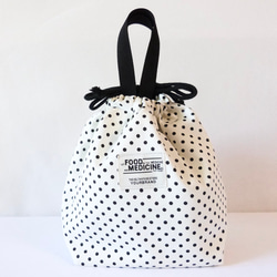 保温・保冷　ランチバッグ　お弁当袋　巾着バッグ　モノトーン　大きめ 8枚目の画像