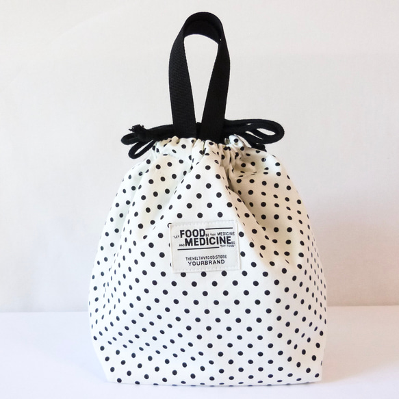 保温・保冷　ランチバッグ　お弁当袋　巾着バッグ　モノトーン　大きめ 8枚目の画像