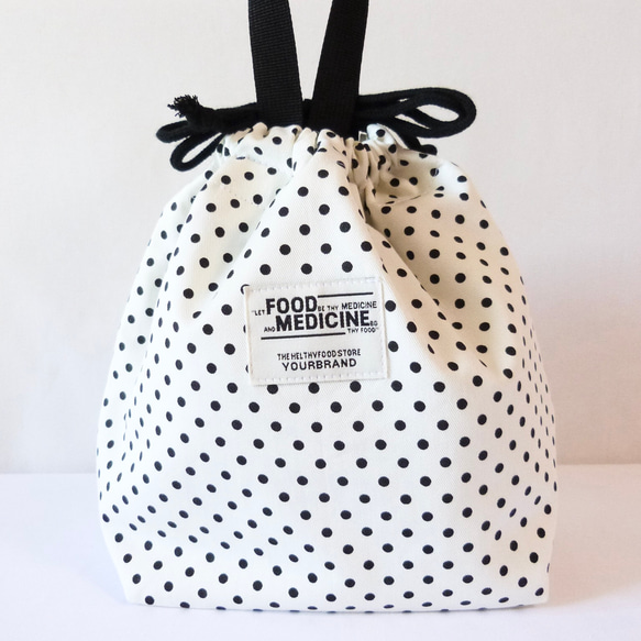 保温・保冷　ランチバッグ　お弁当袋　巾着バッグ　モノトーン　大きめ 12枚目の画像