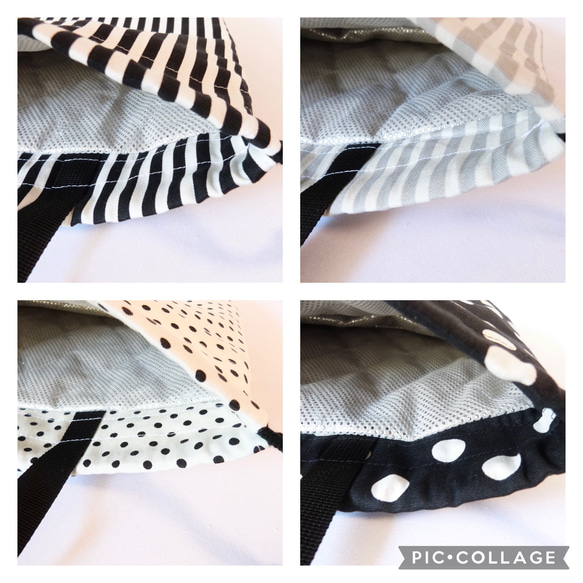 保温・保冷　ランチバッグ　お弁当袋　巾着バッグ　モノトーン　大きめ 5枚目の画像