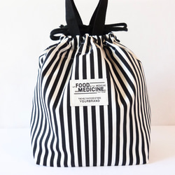 保温・保冷　ランチバッグ　お弁当袋　巾着バッグ　モノトーン　大きめ 10枚目の画像