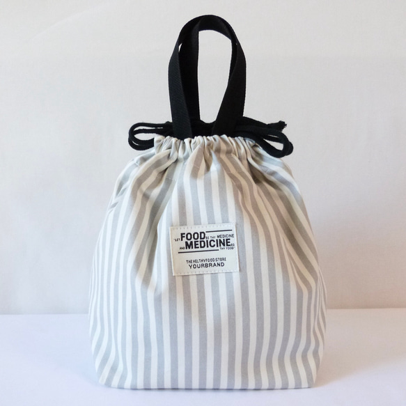 保温・保冷　ランチバッグ　お弁当袋　巾着バッグ　モノトーン　大きめ 7枚目の画像