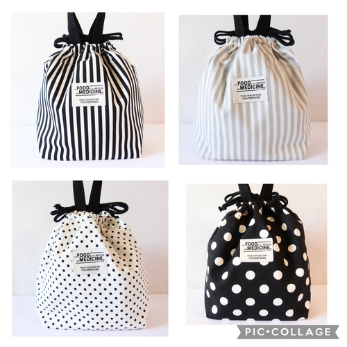 保温・保冷 ランチバッグ お弁当袋 巾着バッグ モノトーン