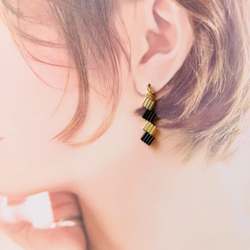 【1206】竹ビーズのピアス／イヤリング 1206】竹ビーズのピアス／イヤリング ツイスト竹ビーズピアス