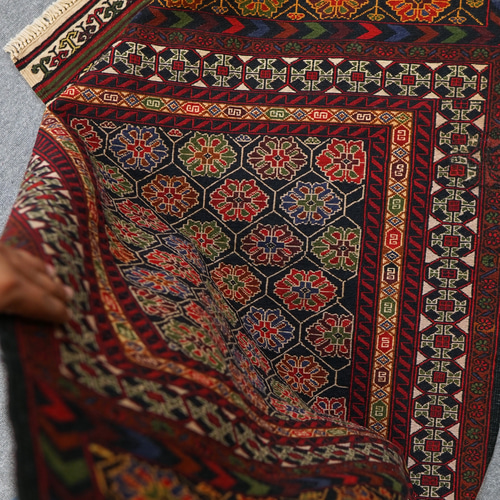 138×89cm 【ペルシャ手織りキリム シルジャン産 ソマック織り