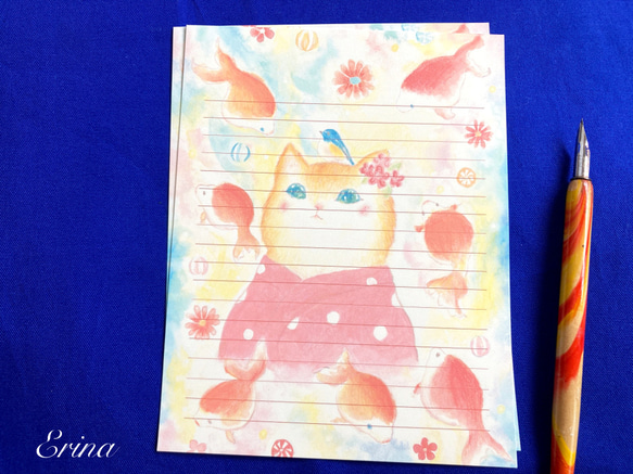 夢見る猫さんの幻想的なレターセット☆オプションでミニレターセット選べます 4枚目の画像