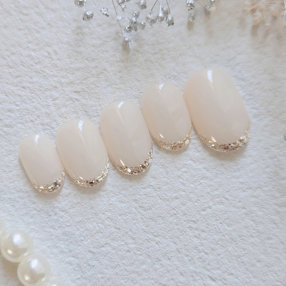 【再販】ネイルチップ　ガラスフレンチ　ウェディング　ブライダル　結婚式　前撮り　お呼ばれ　シンプル　上品　選べる 3枚目の画像