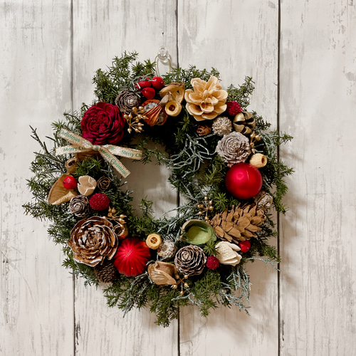 〜SALE〜184.クリスマスリース　ローズ＆オーナメント　フラワーリース クリスマスリース no.14 直径20cm プリザーブドフラワー MUM FLOWERS