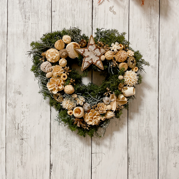 ファイバー　クリスマス　リース クリスマスリース ハートリース 直径23cm プリザーブドフラワー MUM