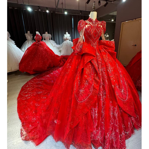 上質なドレス！華やかトレーン キラキラチュール 美品 背中見せ バック  