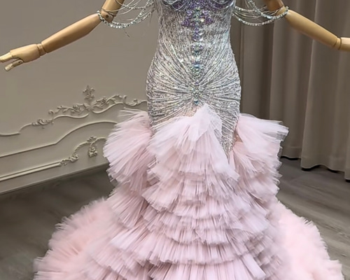ドレス マーメイド シアー ビジュー ピンク パーティー 結婚式 豪華オールビジュードレス reyna マーメイドドレス ゴールド