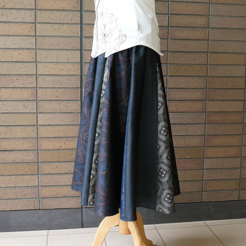 フレアスカート 大島紬リメイク 16枚剥ぎ sk9 フレアスカート  