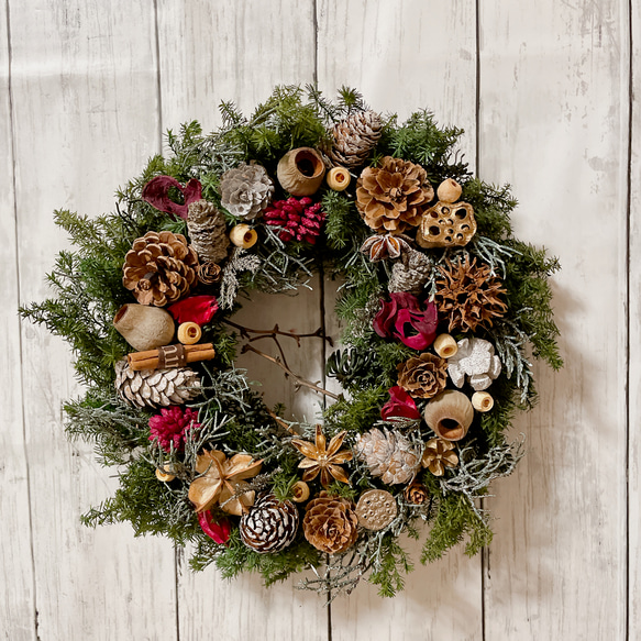 【木の実のクリスマスリース】ドライフラワー リース クリスマス 冬 クリスマスリース 直径25cm プリザーブドフラワー MUM FLOWERS 通販