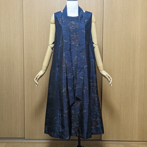SOLD 着物リメイク ワンピース 大島紬 M〜L ワンピース さらあお SOLD 着物リメイク ワンピース 大島紬 M〜L ワンピース さらあお