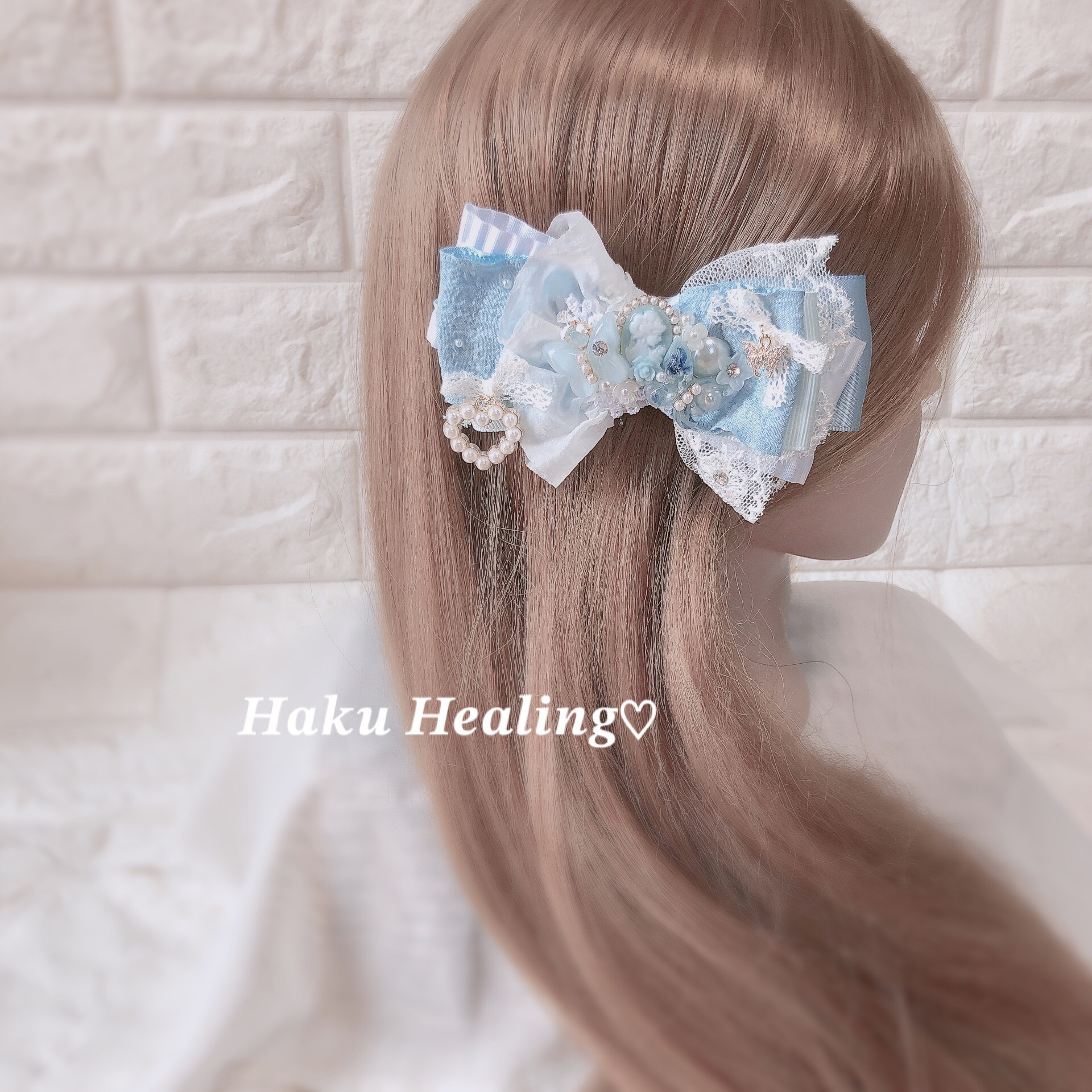 アッカ*バナナクリップ　バレッタ レースリボン カメオ アーチ型バナナクリップ ヘアクリップ