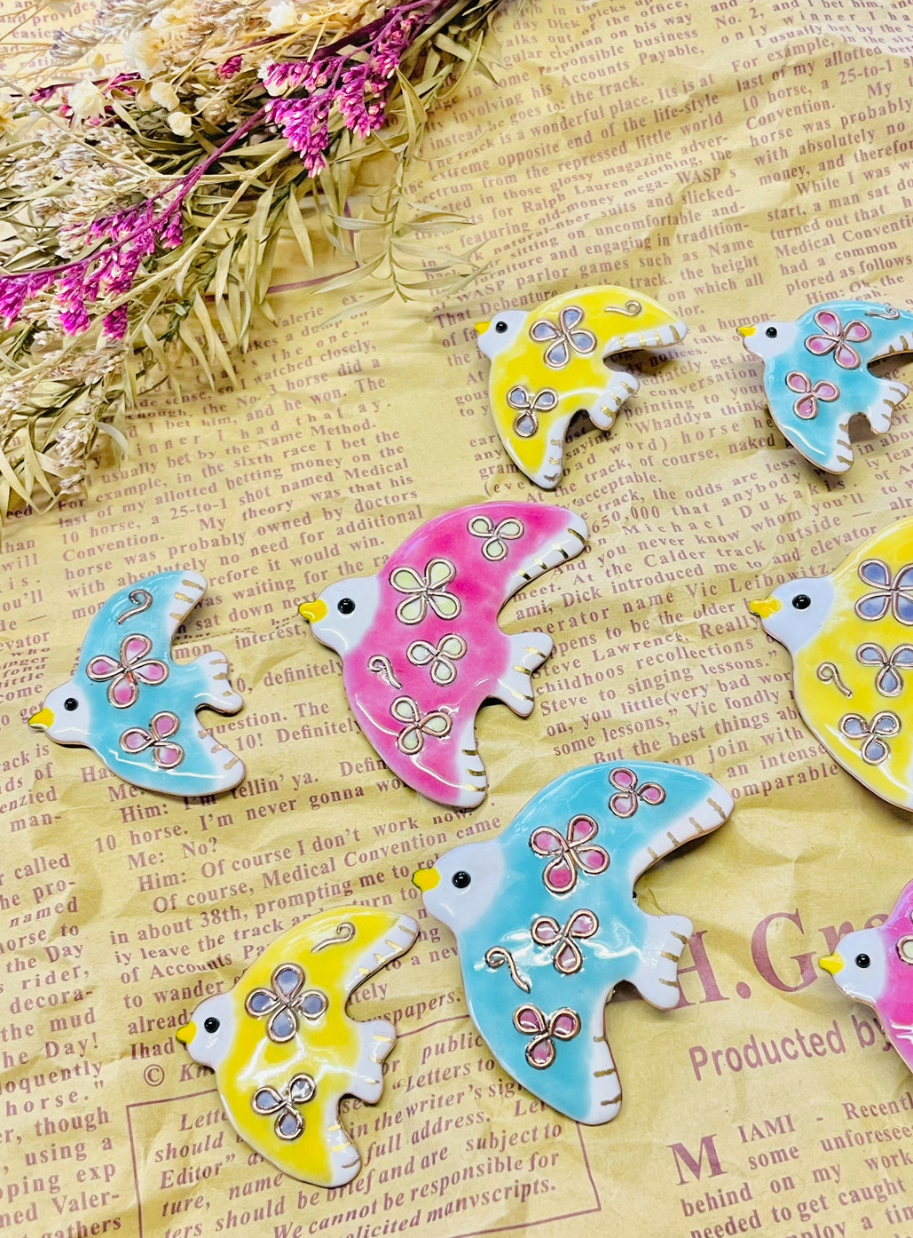 【スモールサイズ】季節を運ぶ鳥さん•七宝焼帯留め（ブローチ金具に変更可）