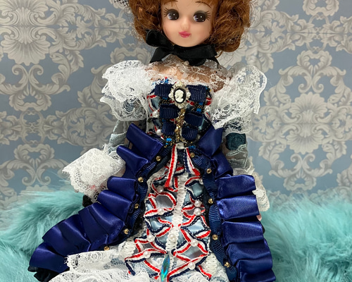 22cmドールドレス セルリアン×紺のローブ・ア・ラ・フランセーズ 22cmドールドレス セルリアン×紺のローブ・ア・ラ・フランセーズ 1700s