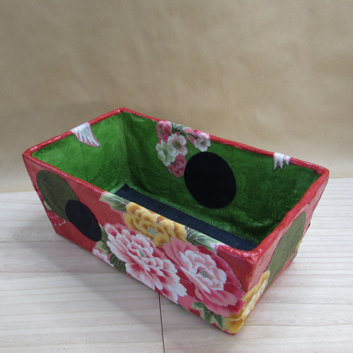 カラフル花柄布和紙ばり物入れ