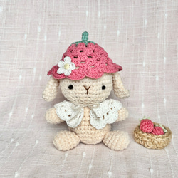 いちごの帽子 バケットハット風 うさぎ・小動物・ぬいぐるみ ペット服