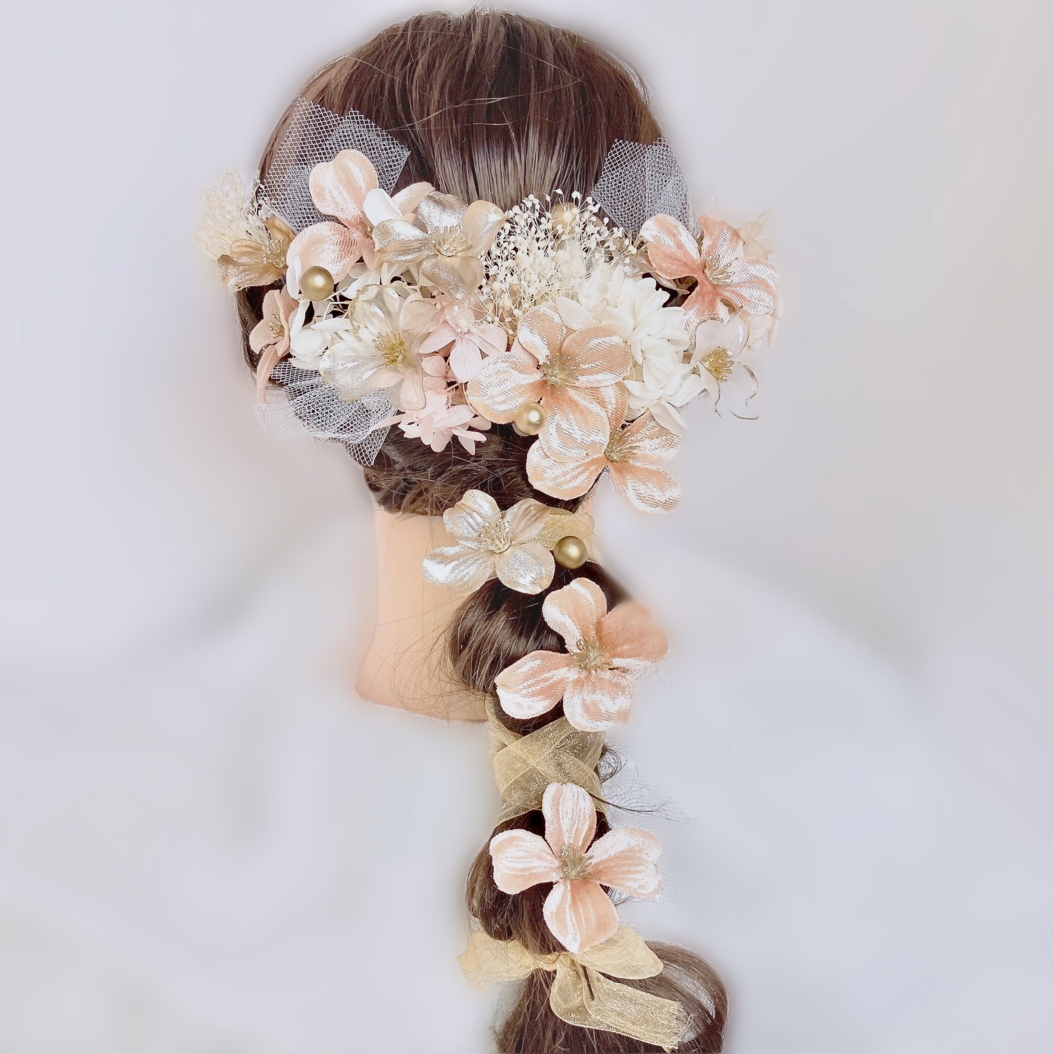 成人式　結婚式　打掛　髪飾りふわりひらり大人のチュールリボン　彩色の古典調べ 成人式 結婚式 打掛 髪飾りふわりひらり大人のチュールリボン