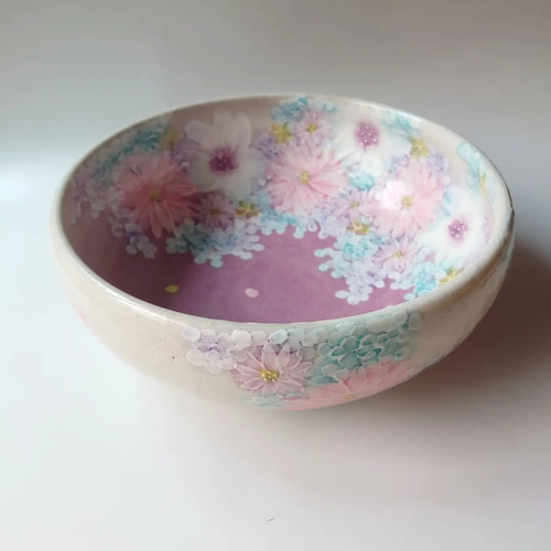 2024Creem陶器市工房ゆずりは 預け鉢 薄い紫色系の花柄がとても綺麗な