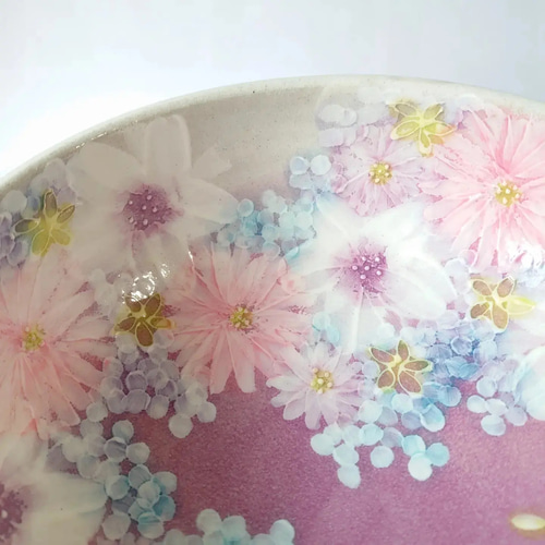 2024Creem陶器市工房ゆずりは 預け鉢 薄い紫色系の花柄がとても綺麗な