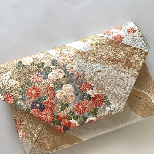 袋帯 結婚式バッグ 茶会 数寄屋袋 未使用正絹袋帯 花車 リメイク138