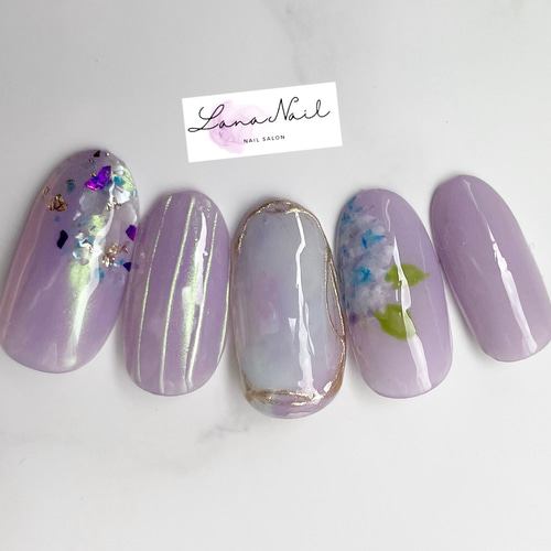 つゆ様✾ネイルチップ ネイルチップ紫陽花梅雨3Dてるてる坊主