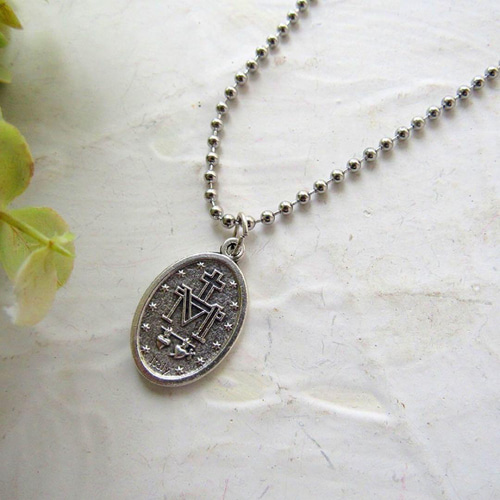 メダイ ネックレス ステンレス マリア マリア様 ボールチェーン