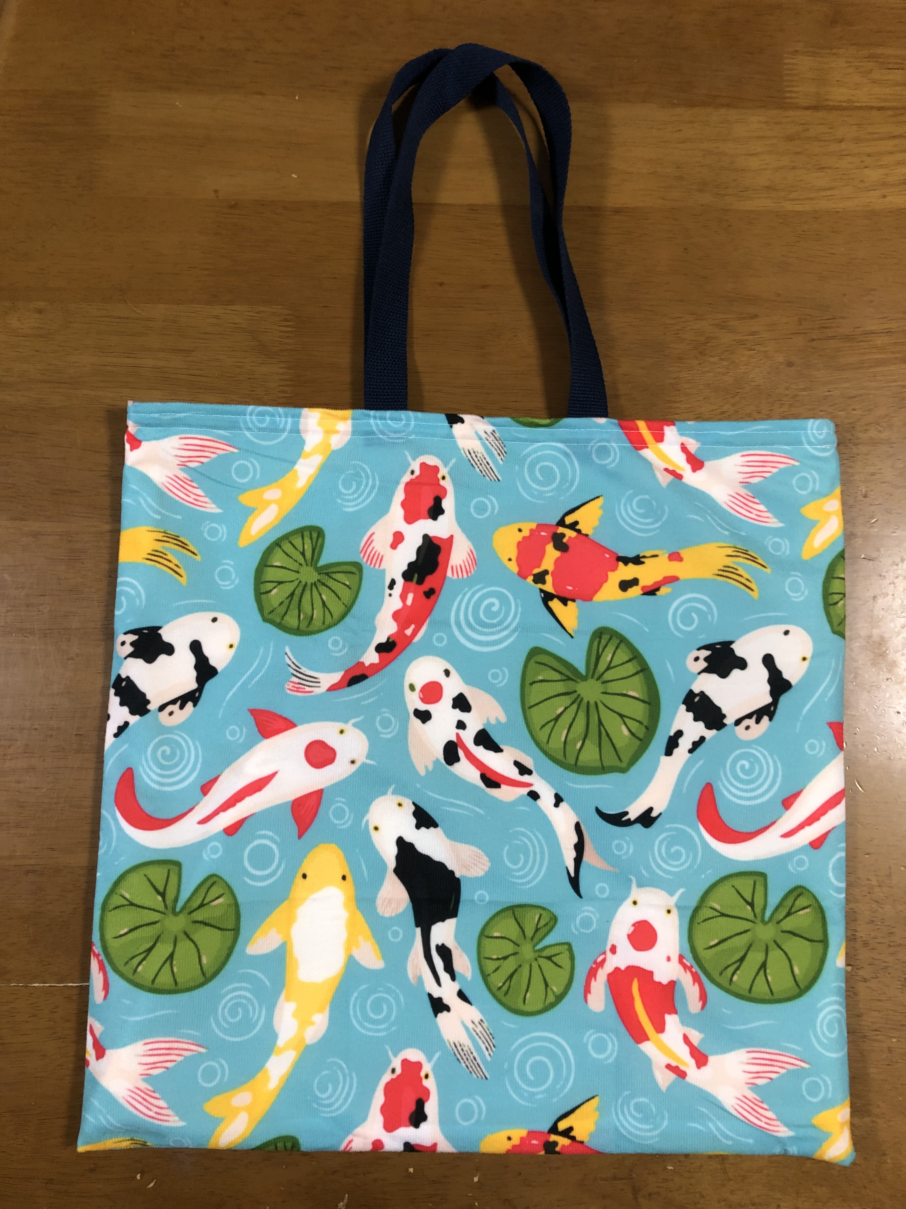 魚柄 ハンドメイド ぺたんこBigトートバッグ 錦鯉 トートバッグ