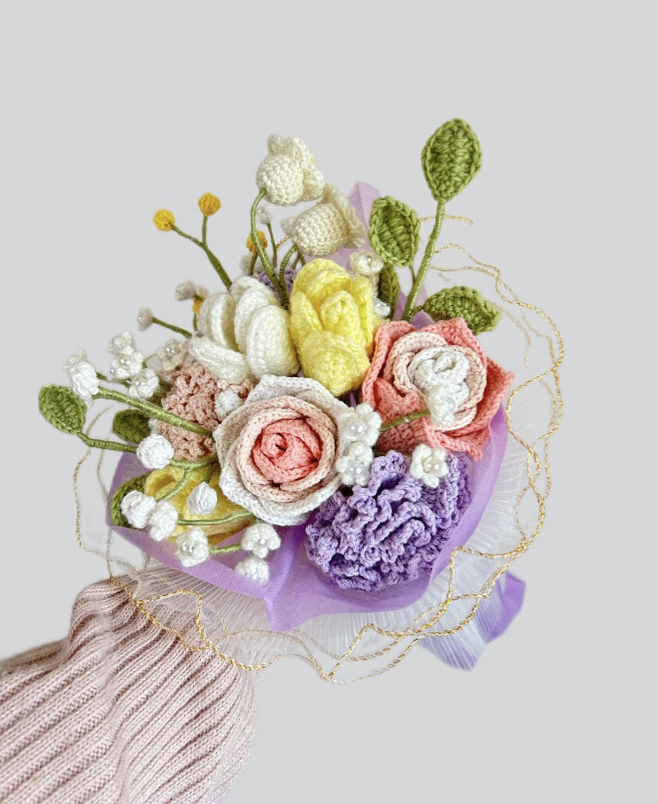 枯れないお花 ウェディングブーケ 結婚式 ブーケトス 花束 ブーケ かぎ針 編み物 記念日 母の日 誕生日 チューリップ