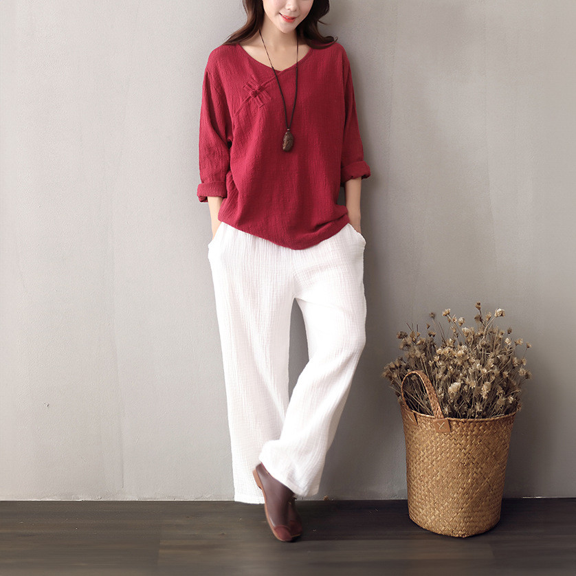 夏の新作・レディースカジュアルロングパンツ・シンプル無地ワイドパンツ【ビッグサイズ】