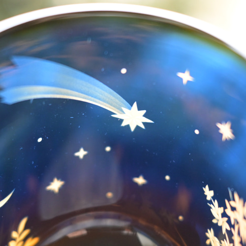 流れ星｣ ふくろう 月 星 夜空 ロックグラス サンドブラスト