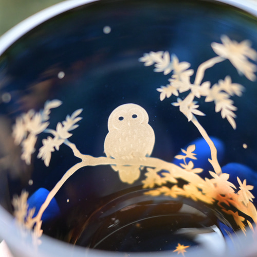 流れ星｣ ふくろう 月 星 夜空 ロックグラス サンドブラスト グラス