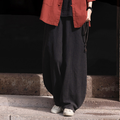 夏新作・レディース綿麻混紡・サンドウォッシュリネンカジュアルパンツ